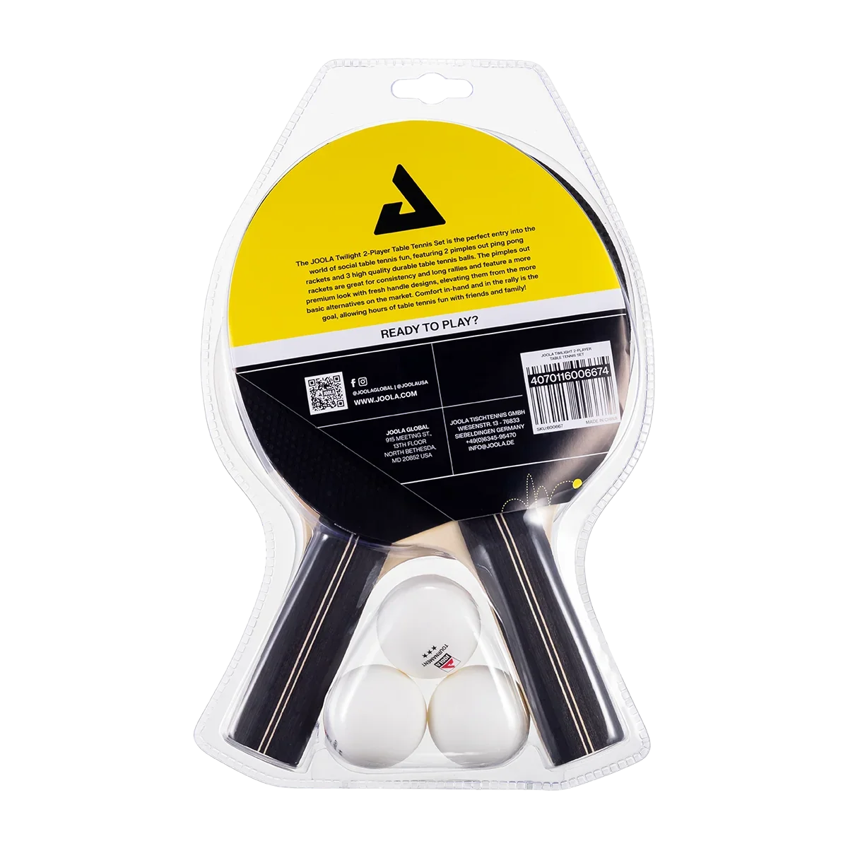 JOOLA Twilight 2-Player Table Tennis Set