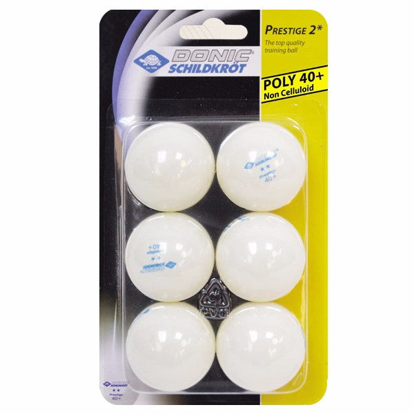 DONIC Schildkröt Prestige 2* Plastic Balls 40+ pack of 6
