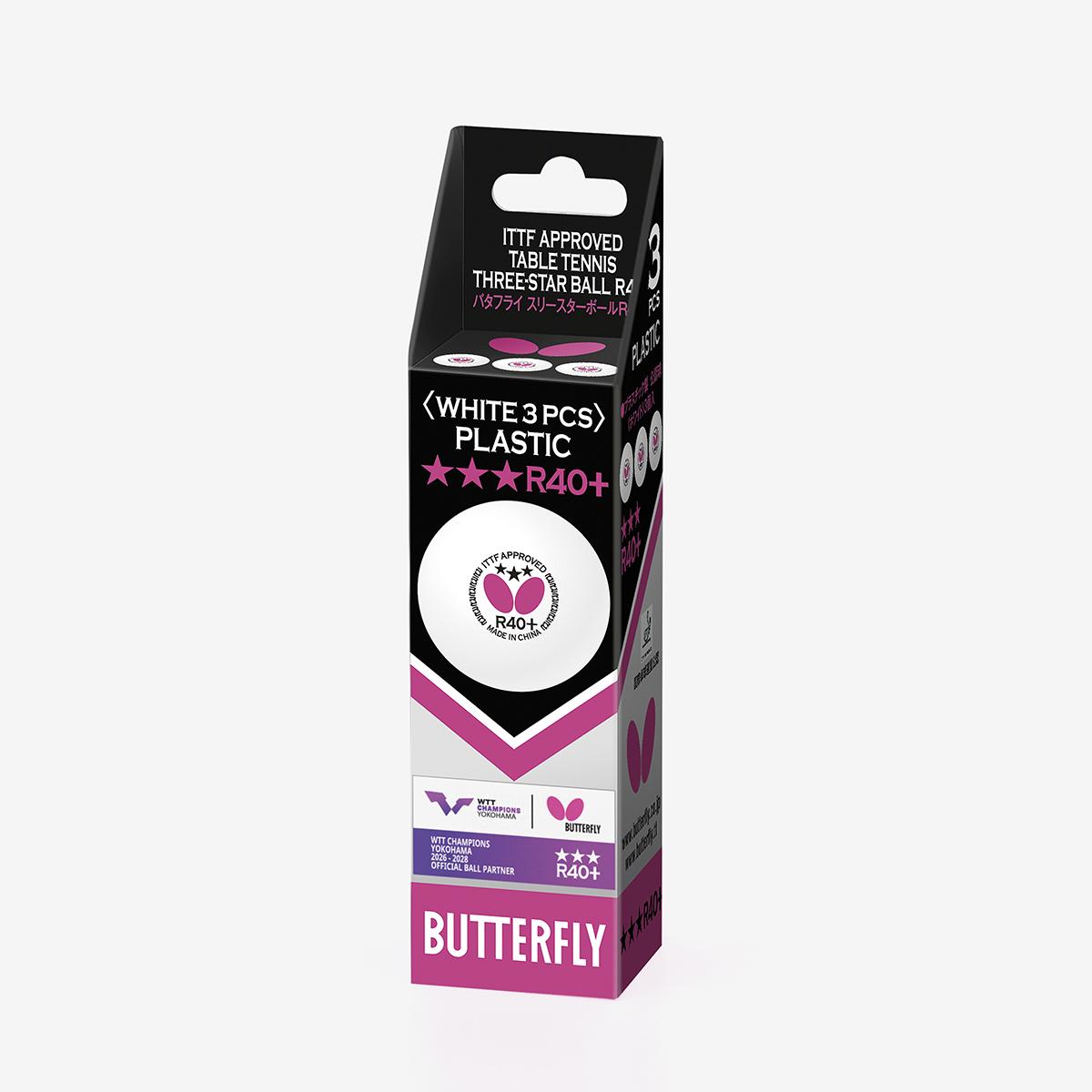 Butterfly R40+ 3-Star WTT Yokohama 2026-2028 Ball White 3-pack